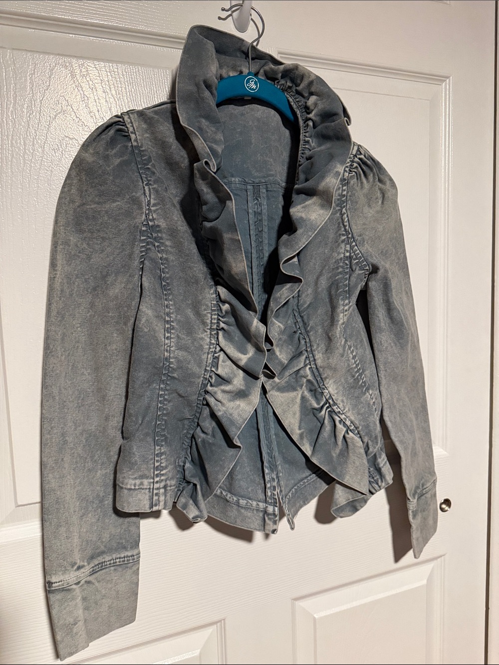 LA Made Ruffled Washed Denim Jacket - Gray/blue Small